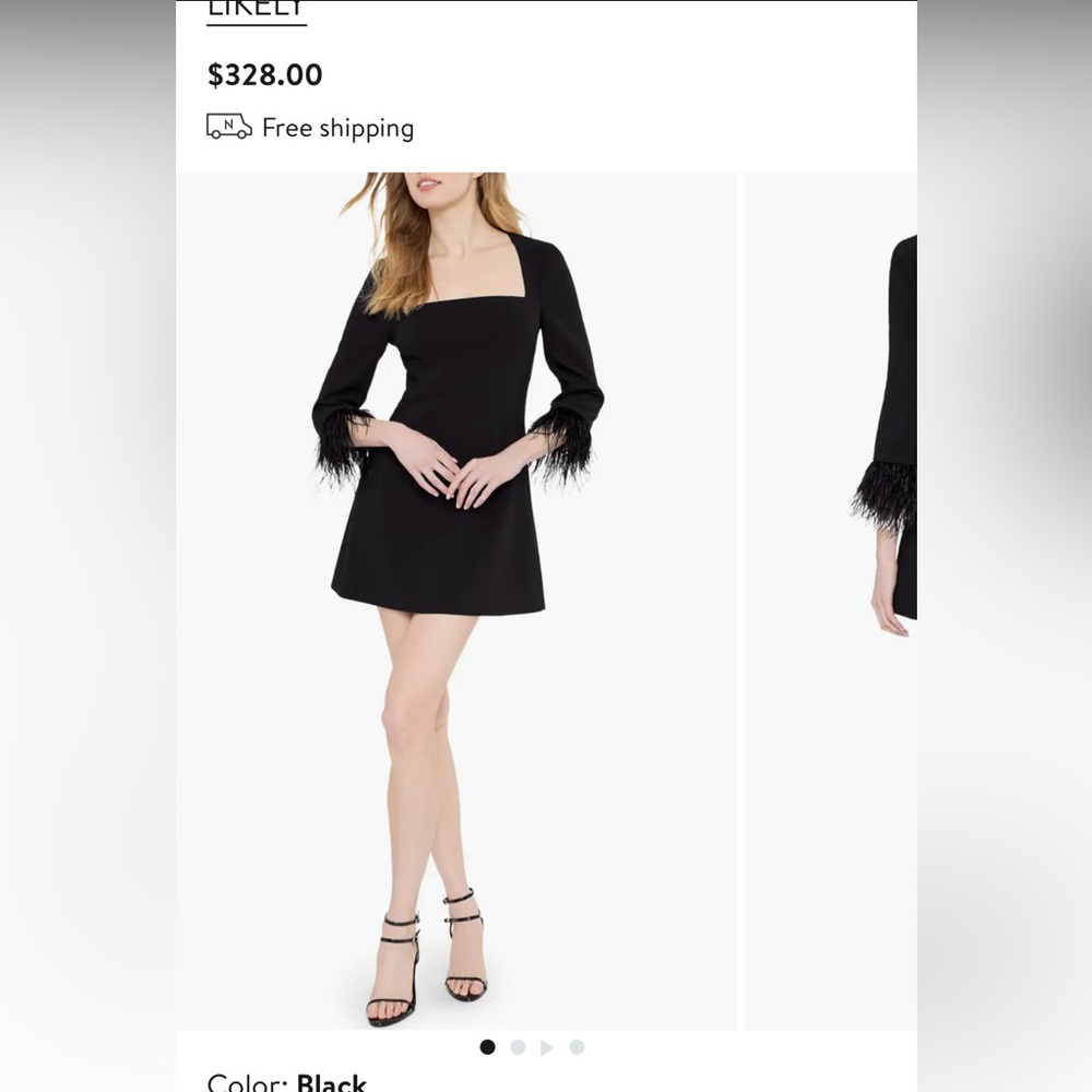 Likely Black Mini Dress with Feather Trim